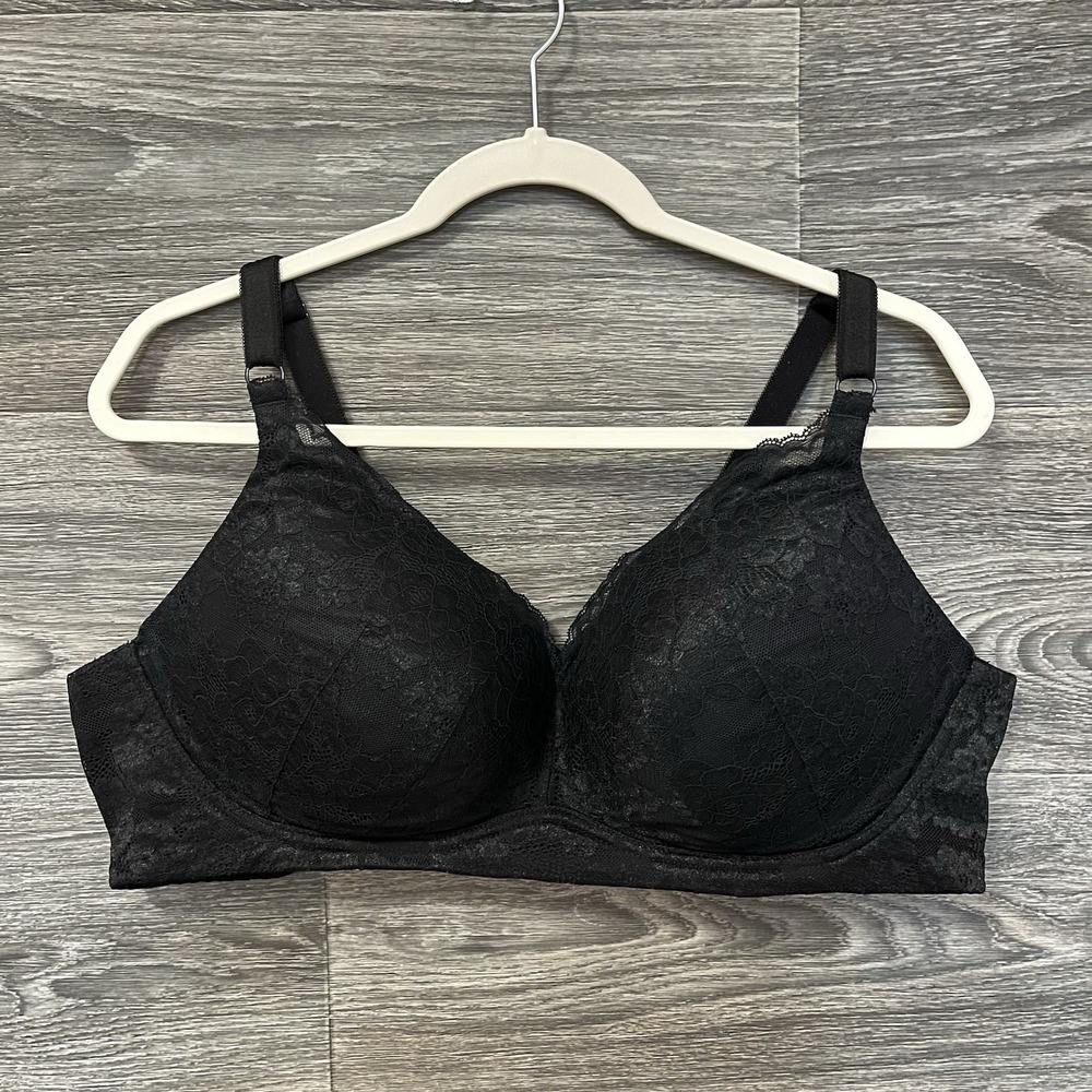 Torrid Curve 48B Black Lace Padded Plunge‎ Bra Wireless Back Smoothing